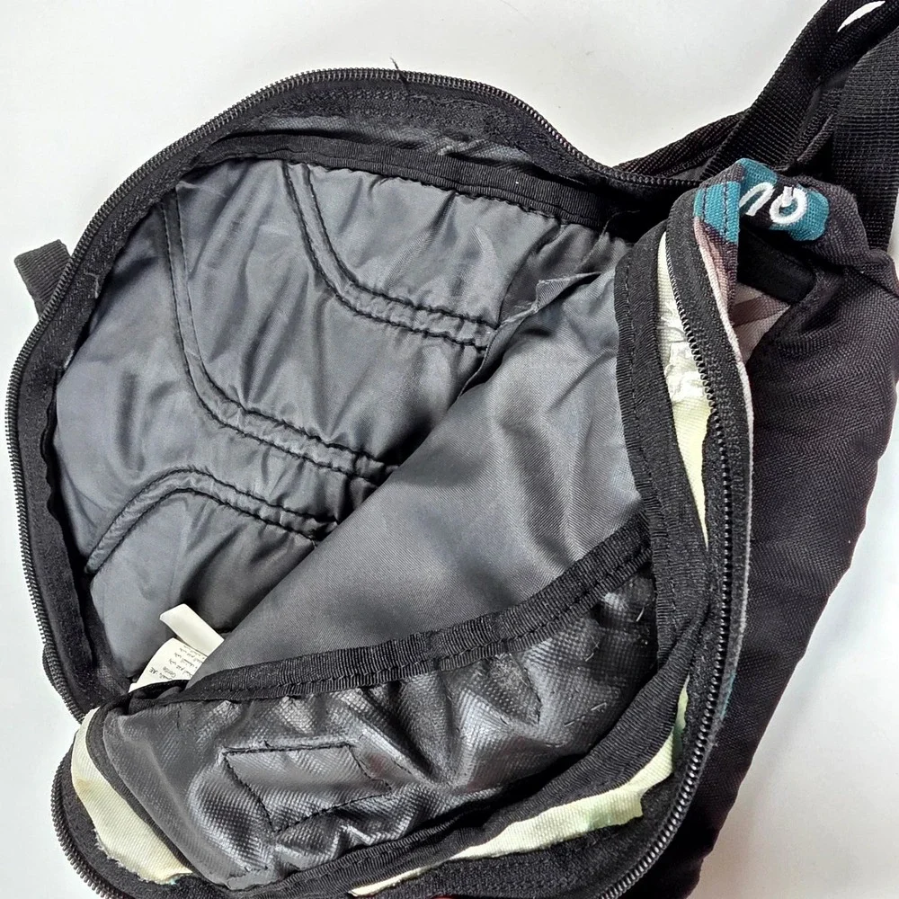 Quiksilver Mini Backpack Mens Womens Small Black Teal Abstract Print Skate Bag